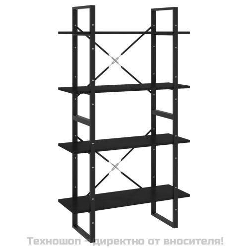 4-етажна библиотека, черна, 80x30x140 см, борово дърво масив