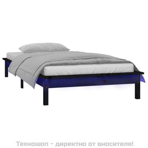 LED рамка за легло черно 90x190 см Single масивна дървесина