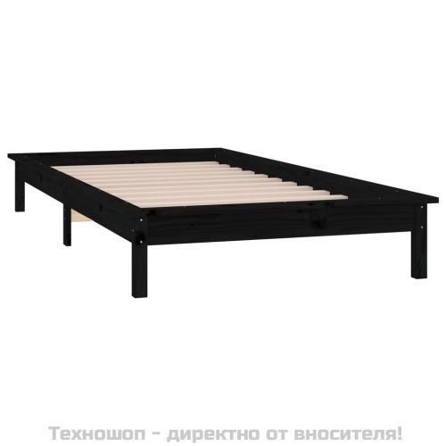 LED рамка за легло черно 90x190 см Single масивна дървесина