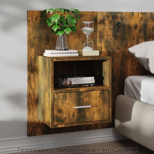 Нощно шкафче за стенен монтаж, опушен дъб