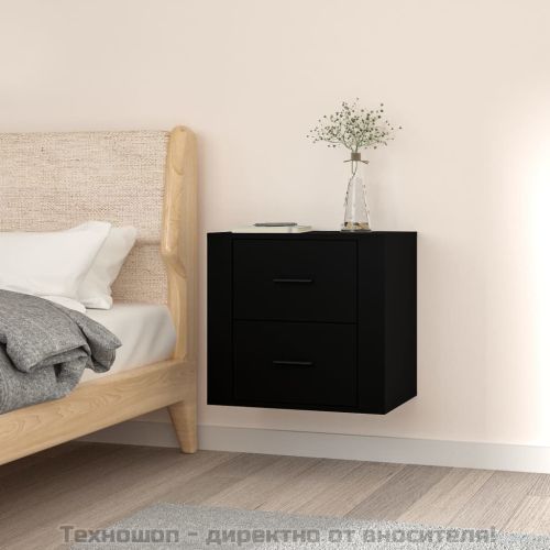 Нощно шкафче за стенен монтаж, черно, 50x36x47 см