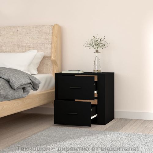 Нощно шкафче за стенен монтаж, черно, 50x36x47 см