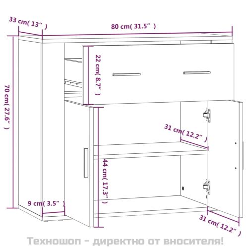 Сайдборд, сив сонома, 80x33x70 см, инженерно дърво