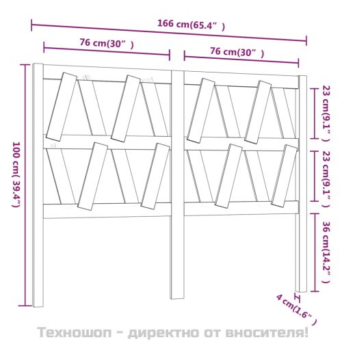 Горна табла за легло, черна, 166x4x100 см, бор масив