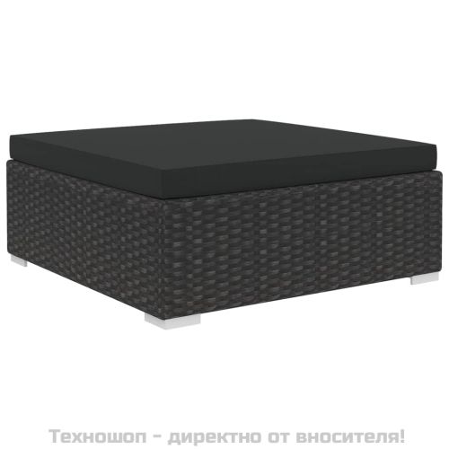 Градински комплект с възглавници, 6 части, полиратан, черен