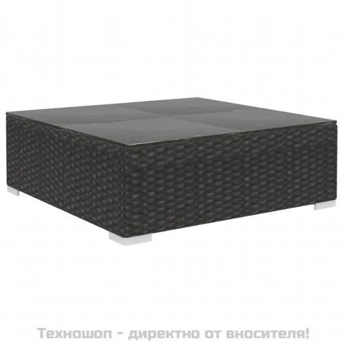 Градински комплект с възглавници, 6 части, полиратан, черен