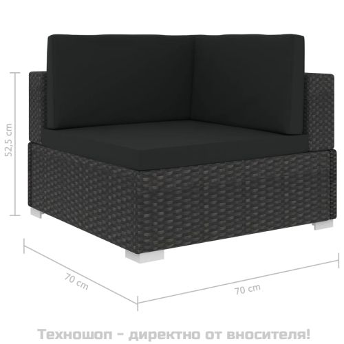 Градински комплект с възглавници, 6 части, полиратан, черен