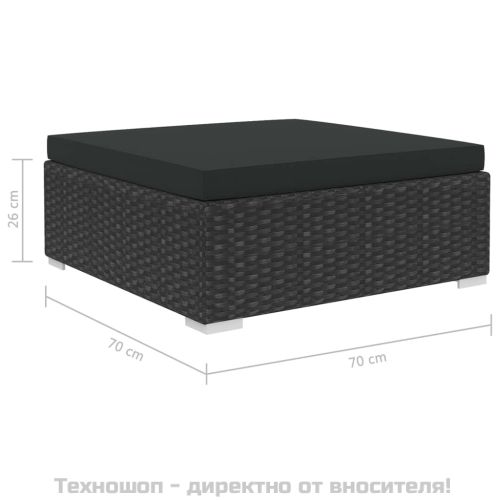 Градински комплект с възглавници, 6 части, полиратан, черен