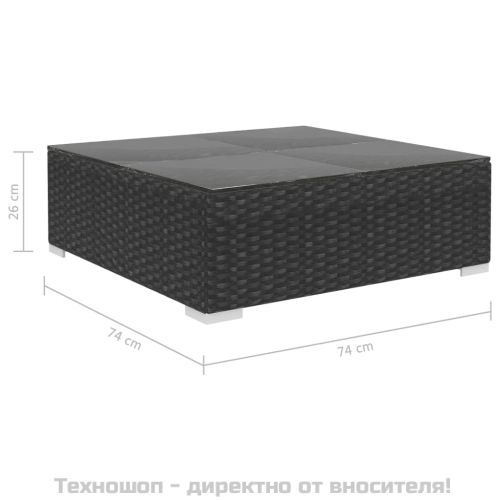 Градински комплект с възглавници, 6 части, полиратан, черен