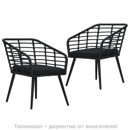 Градински столове с възглавници, 2 бр, полиратан, черни