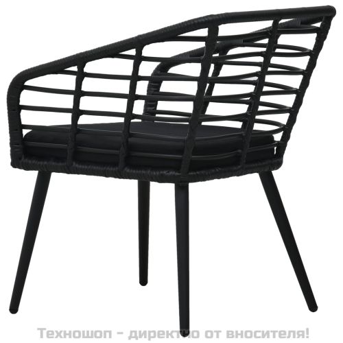 Градински столове с възглавници, 2 бр, полиратан, черни