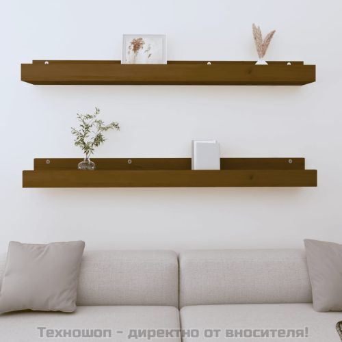 Стенни рафтове, 2 бр, меденокафяви, 110x12x9 см, бор масив