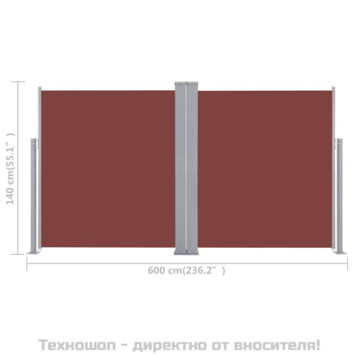 Прибираща се странична тента, кафява, 140x600 см