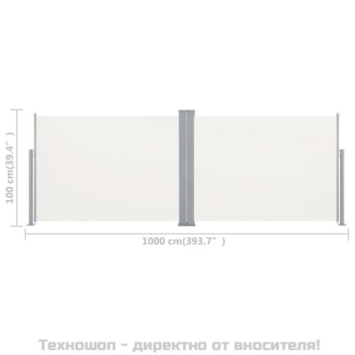 Прибираща се странична тента, кремава, 100x1000 см