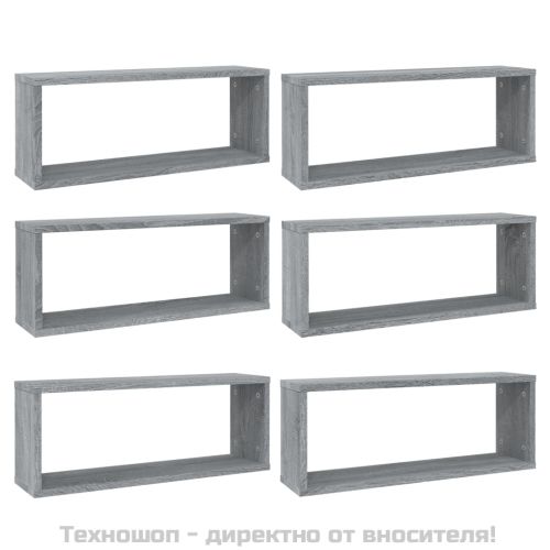 Стенни рафтове, 6 бр, сив сонома, 60x15x23 см, инженерно дърво