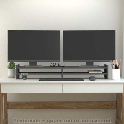 Поставка за монитор, сива, 100x27x15 см, бор масив