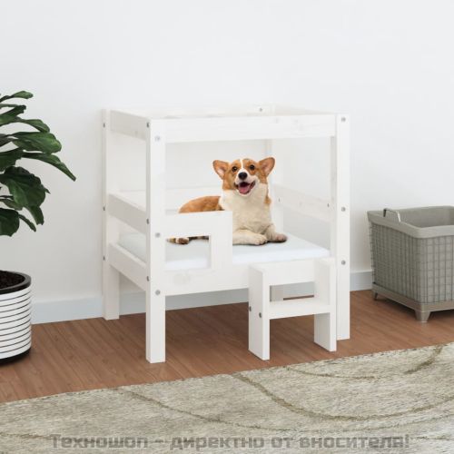 Кучешко легло, бяло, 55,5x53,5x60 см, борова дървесина масив