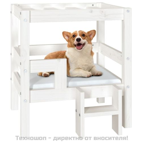 Кучешко легло, бяло, 55,5x53,5x60 см, борова дървесина масив