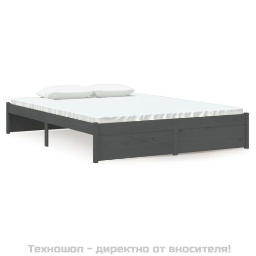 Рамка за легло, сива, дърво масив, 135x190 cм, Double