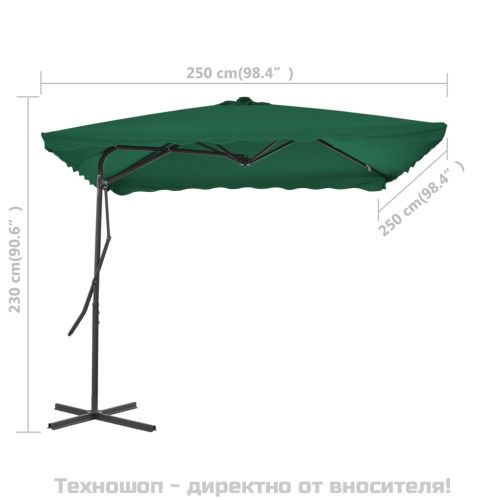 Градински чадър със стоманен прът, 250x250 см, зелен