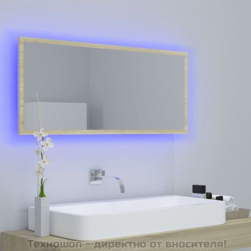 LED огледало за баня, дъб сонома, 100x8,5x37 см, акрил