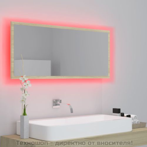 LED огледало за баня, дъб сонома, 100x8,5x37 см, акрил