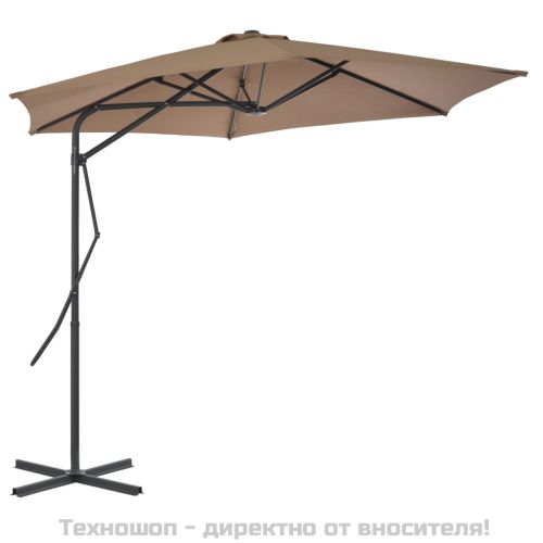 Градински чадър със стоманен прът, 300 см, таупе