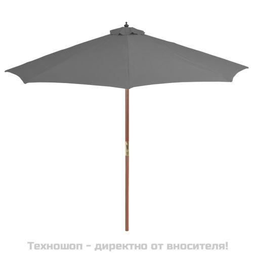 Градински чадър с дървен прът, 300 см, антрацит