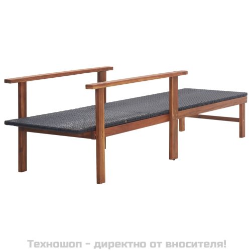 Шезлонг, полиратан и акация масив, черен