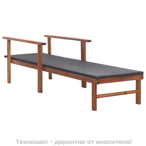 Шезлонг, полиратан и акация масив, черен