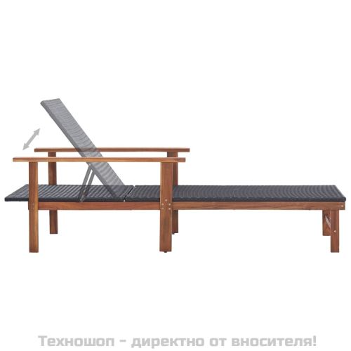 Шезлонг, полиратан и акация масив, черен