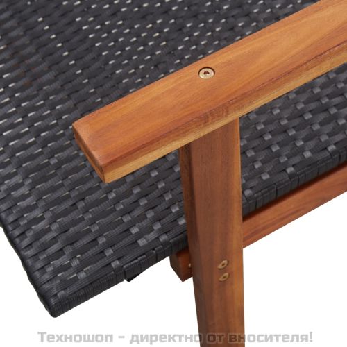 Шезлонг, полиратан и акация масив, черен