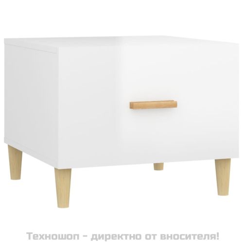 Кафе маса, бял гланц, 50x50x40 см, инженерно дърво