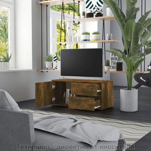 ТВ шкаф, опушен дъб, 80x34x36 см, инженерно дърво
