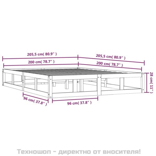 Рамка за легло, бяло, 200x200 см, масивно дърво
