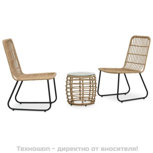 Бистро комплект, 3 части, полиратан, дъб