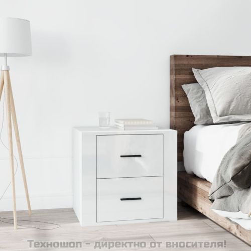 Нощно шкафче, бял гланц, 50x39x47 см