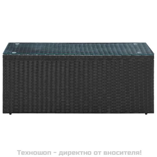 Градински комплект с възглавници, 4 части, полиратан, черен