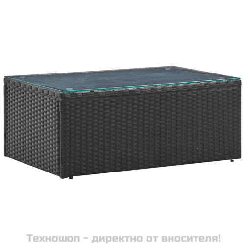 Градински комплект с възглавници, 4 части, полиратан, черен