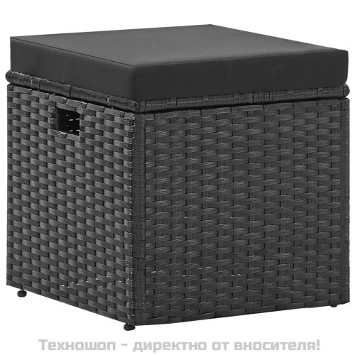 Градински комплект с възглавници, 4 части, полиратан, черен