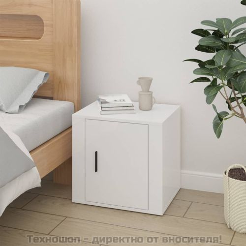 Нощно шкафче, бял гланц, 50x39x47 см
