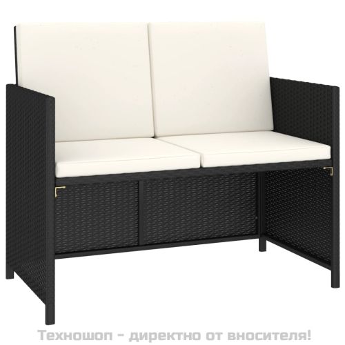 Градински комплект с възглавници, 6 части, полиратан, черен