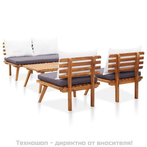 Градински комплект с възглавници, 4 части, акациево дърво масив