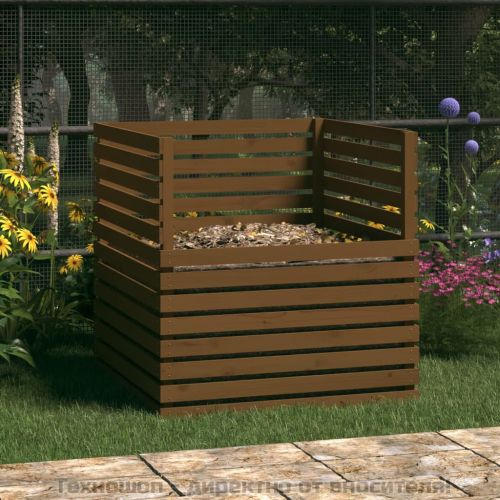 Компостер, меденокафяв, 100x100x102 см, борово дърво масив