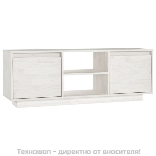 ТВ шкаф, бял, 110x30x40 см, борово дърво масив