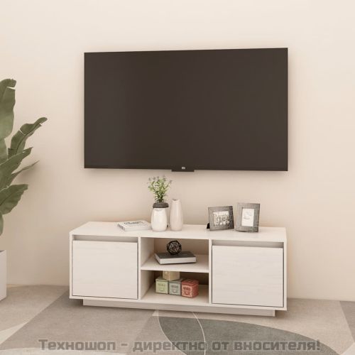 ТВ шкаф, бял, 110x30x40 см, борово дърво масив