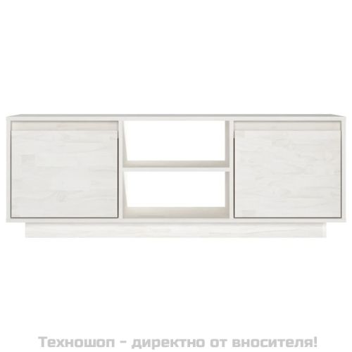 ТВ шкаф, бял, 110x30x40 см, борово дърво масив