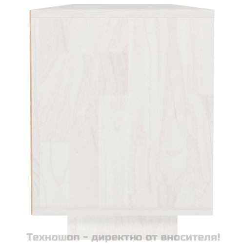 ТВ шкаф, бял, 110x30x40 см, борово дърво масив