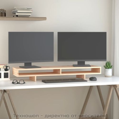 Поставка за монитор, 100x27x14 см, бор масив