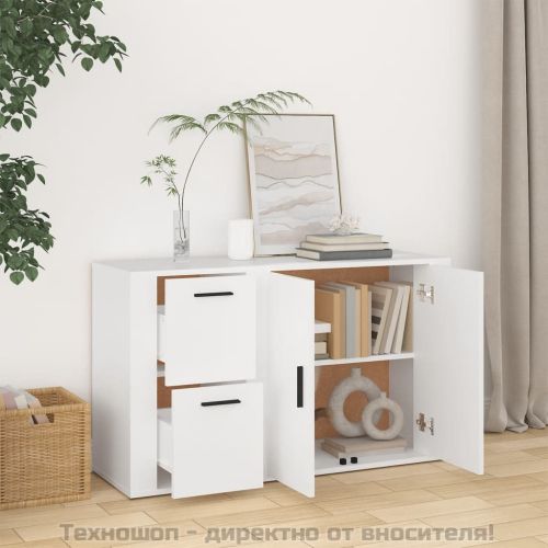 Сайдборд, бял, 100x33x59,5 см, инженерно дърво